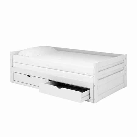 KD CAMA DE BEBE Jasper Twin to King Size Extending Day Bed with Storage Drawers White KD3251378